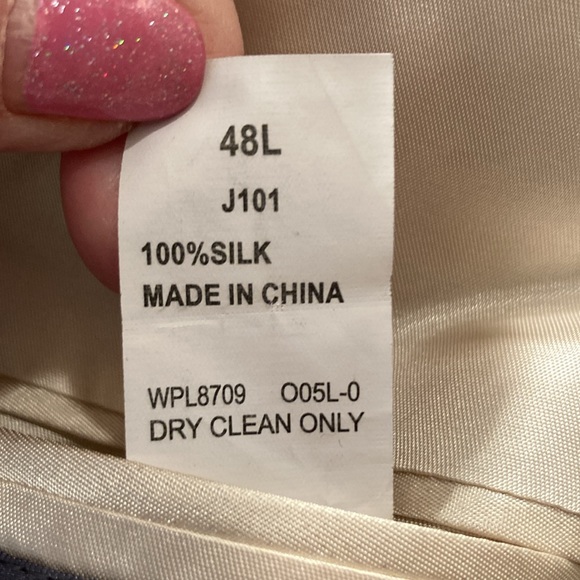 VTG Oscar De La Renta blazer 48L 100 percent silk navy Blue tan lining 2 button - Picture 4 of 6